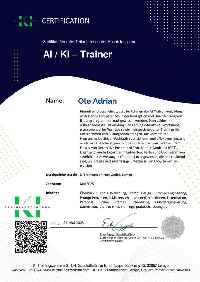 AI/KI Trainer, KI-Trainingszentrum, 2025