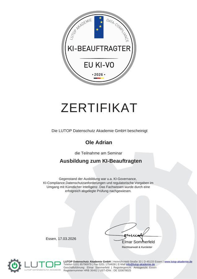 KI-Beauftragter, LUTOP Datenschutz Akademie, März 2026