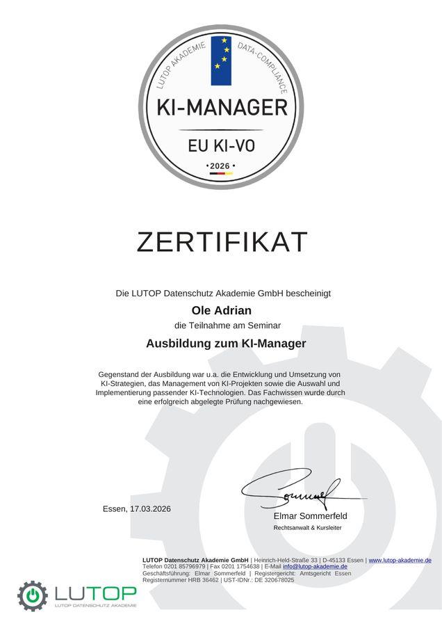 KI-Manager, LUTOP Datenschutz Akademie, März 2026